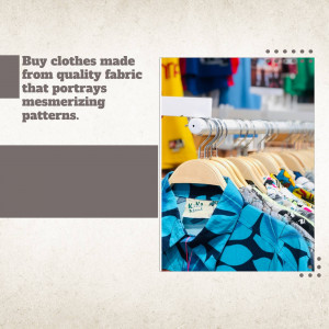 Clothes hanging on a rack with a promotional text overlay.