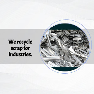 Image of scrap metal with text 'We recycle scrap for industries.'