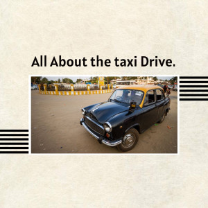 A black and yellow Kolkata taxi parked in front of a landmark.