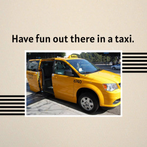 A yellow taxi with its door open, promoting a fun taxi experience.