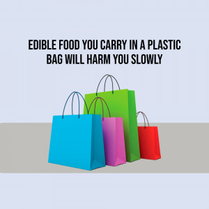 Image depicting plastic shopping bags with text about the harm of using them.