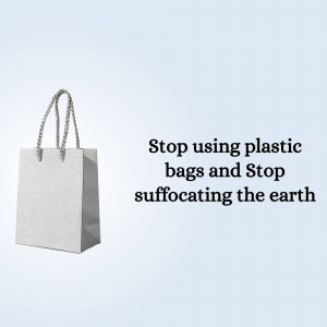 Paper bag with text promoting the reduction of plastic bag use.