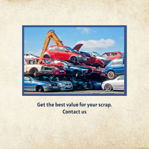 A pile of crushed and wrecked cars in a junkyard with a yellow excavator.