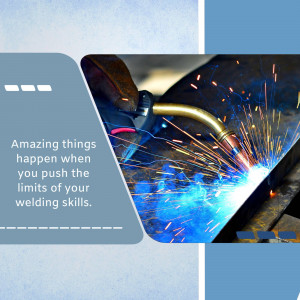 A welder working with sparks flying, promoting skill development.