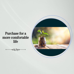 A small plant growing out of a glass jar filled with coins, symbolizing financial growth and a comfortable life.