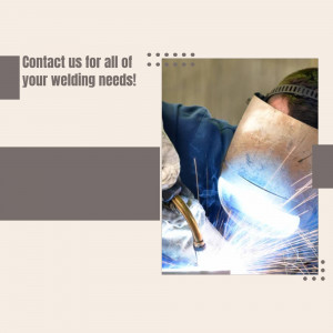 Welder working with sparks flying, advertising welding services