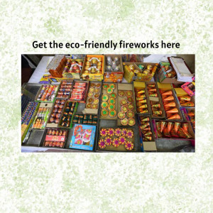 A variety of eco-friendly fireworks boxes displayed on a table.