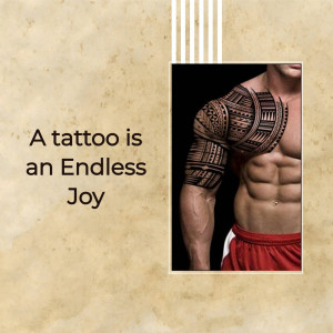 Muscular man with intricate Polynesian tattoo on his arm and shoulder