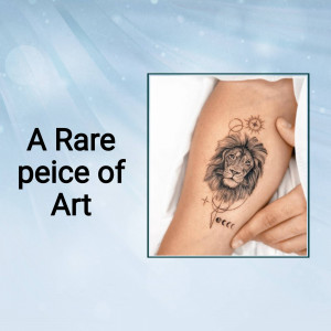 Close-up of a lion tattoo on a person's arm