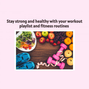 Healthy food and fitness equipment with motivational text