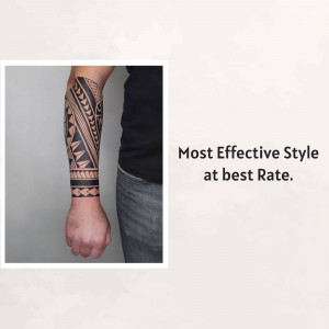 Close-up of a Polynesian-style tattoo on a man's arm