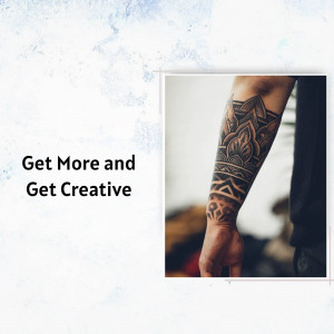 Close-up of a detailed black and grey geometric tattoo on a man's forearm.