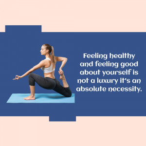 Woman doing yoga pose on a mat with motivational text