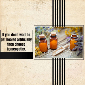 Image promoting homeopathy with bottles of remedies and text advocating natural healing.