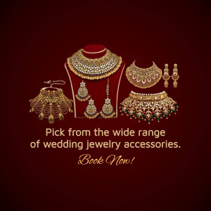 Elegant gold wedding jewelry set on a red velvet background