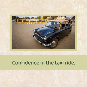 A black and yellow vintage taxi in Kolkata, India