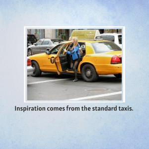 Woman exiting a yellow taxi cab in New York City