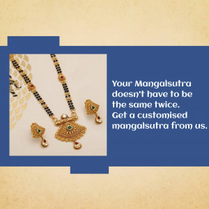 Gold mangalsutra with earrings on a patterned background