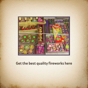 A colorful display of various fireworks for sale, likely for Diwali.