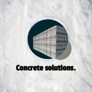 Stacked concrete blocks within a circular design with text 'Concrete solutions.'