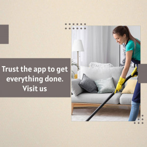 Woman cleaning a living room with a vacuum cleaner