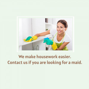 Woman cleaning shelves with yellow gloves