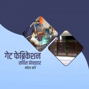 Welder working on metal fabrication with finished gate examples