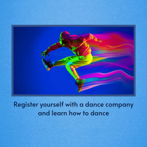 A vibrant image of a dancer in mid-air with colorful light trails, promoting dance classes.