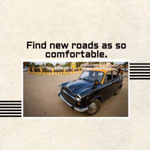 Black and yellow Ambassador car parked on a road with a motivational quote.