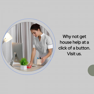 Woman cleaning a desk with a computer, promoting house cleaning services.