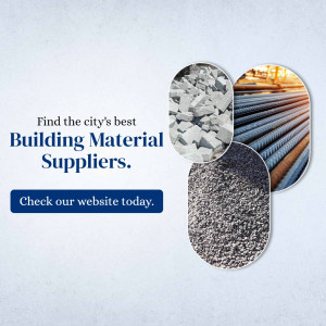 Image showcasing building materials like gravel, rebar, and concrete with text promoting finding local suppliers.