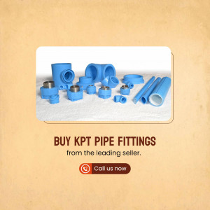 Assortment of blue KPT pipe fittings with promotional text.
