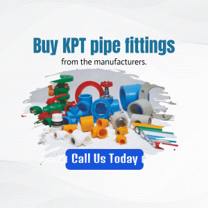 Assortment of KPT pipe fittings including elbows, tees, and valves.