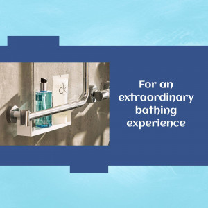 Bathroom with grab bars and a shelf for accessibility