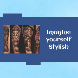 Collage of tattooed arms with the text 'imagine yourself stylish'