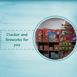 A display of various cracker and firework boxes in a shop.