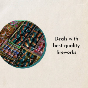Image of colorful fireworks with text 'Deals with best quality fireworks'