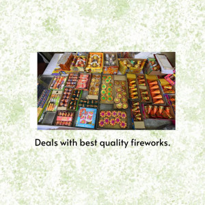 A colorful display of various types of fireworks for sale during Diwali.