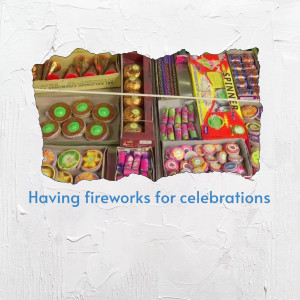 Assorted Diwali fireworks in boxes, ready for celebration.