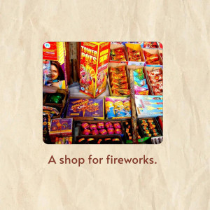 A colorful display of fireworks in a shop.