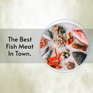 Assortment of fresh fish and seafood on ice