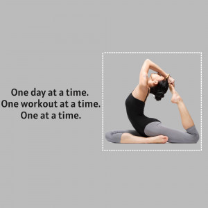 Woman performing a yoga pose with motivational text.