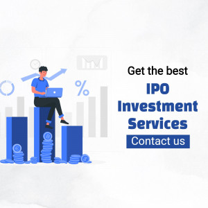 Illustration of a man working on a laptop with charts and graphs representing IPO investment growth.