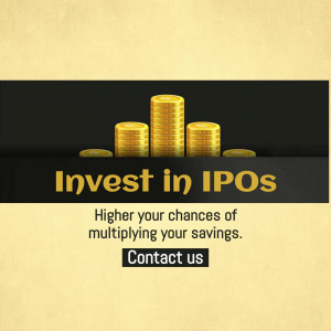 Image depicting stacked gold coins with text promoting IPO investments.