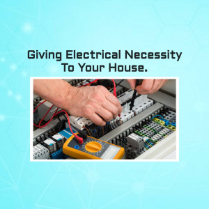 Electrician working on a circuit breaker panel with a multimeter