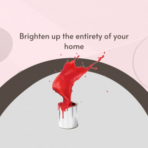 Red paint splashing from a can onto a light pink and brown background