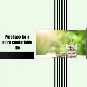 A mason jar filled with coins and a small plant, symbolizing investment and growth, with text promoting a comfortable life.