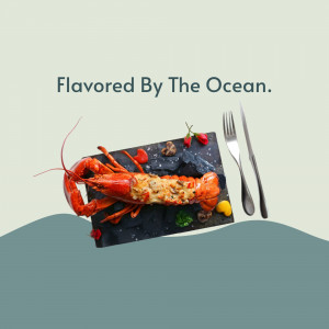 A beautifully plated lobster dish with a marine-themed presentation.