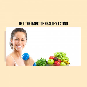 Woman with fruits and vegetables promoting healthy eating