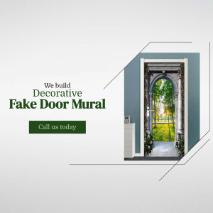 Advertisement for a decorative fake door mural with a call to action.